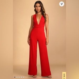 Red Lulus wide leg jumpsuit
